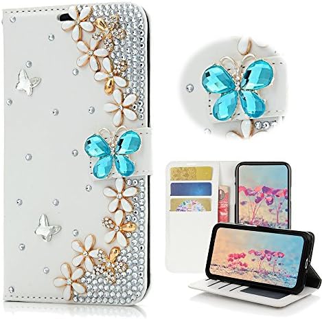 Stenenes Samsung Galaxy S8 Caso ativo - elegante - 3D Bling Bling Crystal Butterfly Flowers Floral Cartter Credit Slots