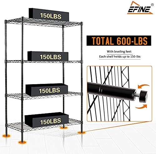 Unidade de prateleiras de 4 prateleiras efine 2, prateleiras de arame de aço de carbono para serviço pesado, capacidade de carregamento