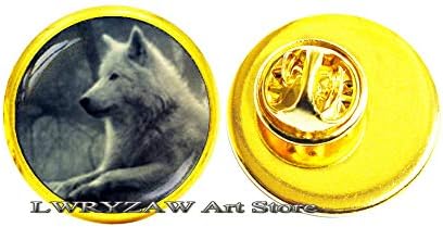 Broche de lobo, broche de lobo animal, jóias de lobo, broche de animais, broche preto e branco, broche masculino, broche de cúpula de vidro, m208