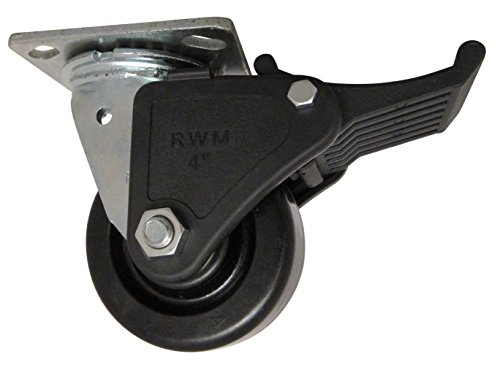 RWM Casters 46 Série Plate Caster, giro com freio de nylon de contato da face, roda fenólica, rolamento de rolos, capacidade de 1000 libras, diâmetro de roda de 5 , largura da roda de 2, altura de montagem de 6-1/2 , placa 4-1/2 Comprimento, largura da placa de 4