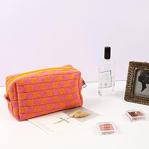 yisinuoo saco de maquiagem pequena bolsa de cosméticos quadriculada Travel Travel Organizador cosmético Bolsa de armazenamento