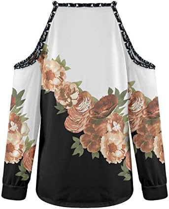 Nokmopo Womens tops de manga longa de moda de moda casual flor redonda pescoço fora do ombro combinando camiseta de