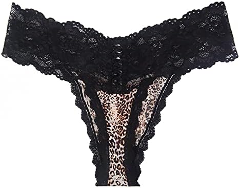 Roupa íntima de renda para mulheres tangas de renda com cintura baixa T-costas T-back respira a estampa de estampa de leopardo