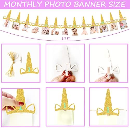 125 PCs Unicorn 1st Birthday Decorações para meninas, Fiesec Unicorn Birthday for 1 Year Girl Decorations Balloon Balloon Garland Monthly Photo High Chair Banner Crown Band Band Colors