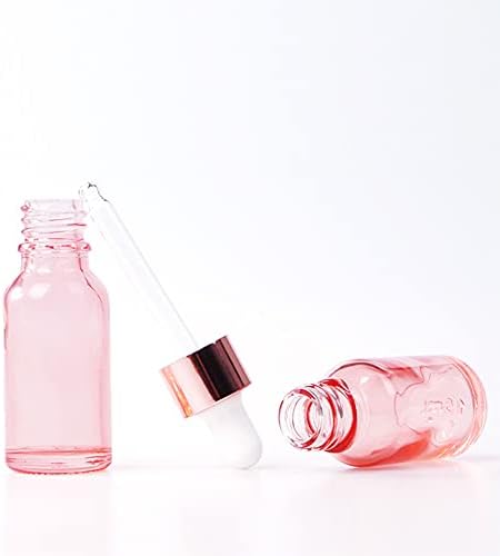 Pacote 18, garrafa de gotas de gotas de vidro rosa de 10 ml para óleos essenciais, suporte de garrafa de gotas de vidro vazio