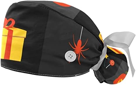 Bat Bat Bat Orange Cap com Button & SweatBand, 2 pacotes reutilizáveis ​​Cirurgia cirúrgica Hats de rabo de cavalo