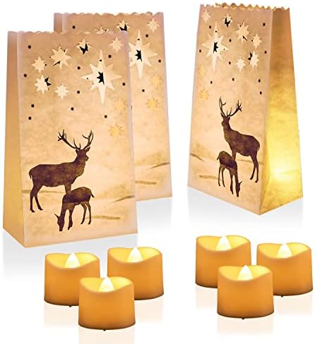 Homemory 24 sacolas luminárias de Natal + 12 velas sem chamas de base de base