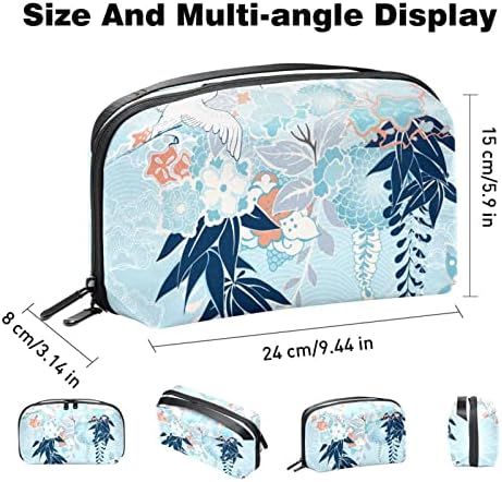 Blue Japonês Kimono Motif Crane Flowers Padrão Sacos cosméticos para mulheres - Bolsa estética de bolsas estéticas bolsas bolsas de
