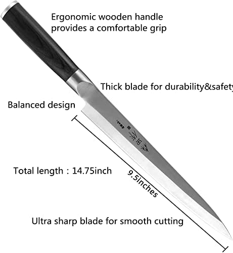 Faca de faca de sushi de chuyiren- 9,5 polegadas e 10,6 polegadas, alça de madeira e maçaneta de madeira wenge