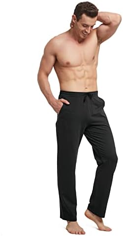 Calça masculino masculino salto casual Pijama de algodão Pontas de ioga aberta de inferior perna reta Male calças de moletom com