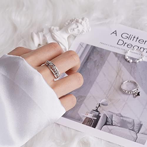 Anel de ansiedade de prata esterlina de 925 anel de ansiedade para mulheres anéis de inquietação ajustáveis ​​com contas giratórias