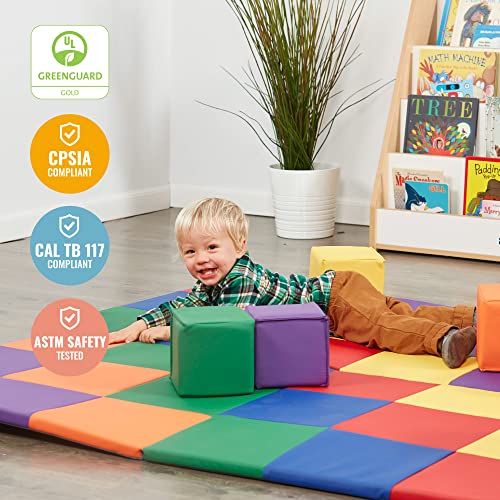 ECR4KIDS SoftZone Patchwork Tapete de atividades de criança e 12 blocos de empilhamento, rastreamento de bebê colorido e bloco de espuma