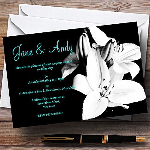 O card zoo lírio deslumbrante preto preto turquesa convites de recepção personalizada