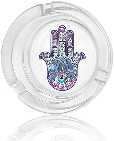 Tribal Fatima Hand Glass Ashtray para cigarros redondo bandejas de cinzas para escritório em casa e restaurantes