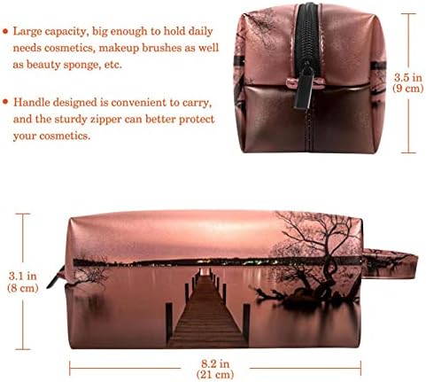 Bolsa de maquiagem de bolsa cosmética Pouch PU Couro à prova d'água Bolsa de produtos de higiene pessoal com a noite rosa portátil