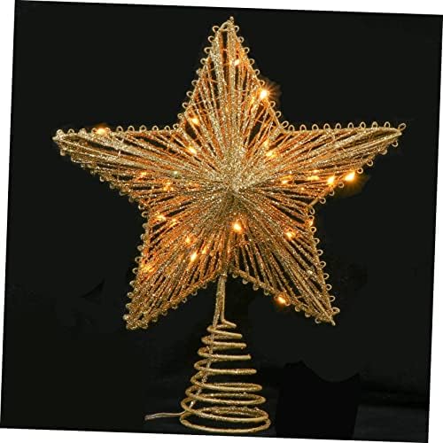 Sewacc 1pc Pentagram Tree Top Star Para Mesa de Rússica Árvore Trepa Trepa Luminosa Decoração de Árvore do Natal Plugue de árvore no Star Treetop Iron Golden Golden Cinco pontia