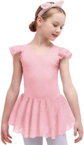 Boyoo Girls Ruffle Sleeve Ballet Leotard com saia Tutu Sparkle Ballet Dance Dress por 3-11 anos