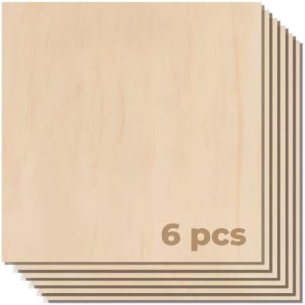 Basswood 6 PCs com madeira compensada de bétula 30 PCs, lençóis de madeira fino de 1/8 de 12 x 12 de madeira inacabada para artesanato, corte e gravura a laser, pintura, personalizar decorações, personalizar presentes, projetos de bricolage DIY