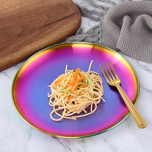 Conjuntos de placas e tigela, pratos de arco -íris de aço inoxidável tigelas canecas conjuntos de utensílios de cozinha para 4
