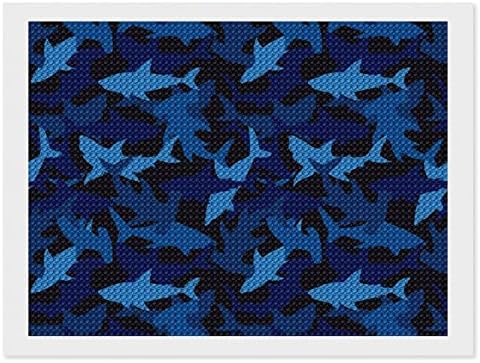 Kits de pintura de diamante de tubarões azuis de camuflagem 5D DIY DIRO FULHO FILIZAÇÃO RETRAS DE ARTES DE PAREDE DE WALL DOBRE PARA ADULTOS 8 X12