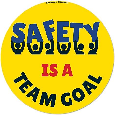 Segurança é uma meta de equipe que não deslize o marcador de piso | Pacote de 12 Decalque de vinil de piso circular de 16 | Proteja seus negócios, local de trabalho e clientes |