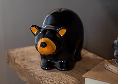 Demdaco brincalhão urso meia -noite preto 10 x 6 Cerâmica brilhante Bearfoots Money Bank