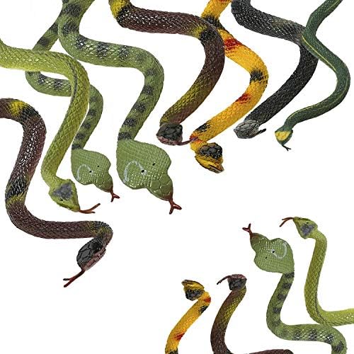 Kicko 14 polegadas variadas grandes cobras da floresta tropical - 12 peças répteis de leme elástico répteis, brinquedos de mordaça,