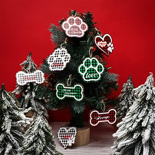 36 peças Pata de cachorro Ornamento de natal de madeira recortes de búfalo cão xadrez búfalo pendurado ornamento pata de madeira