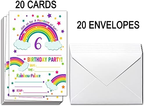 UKEBOBO 6º Rainbow Birthday Party Convites com envelopes-convites para festas de aniversário, decorações de festas de arco-íris-20