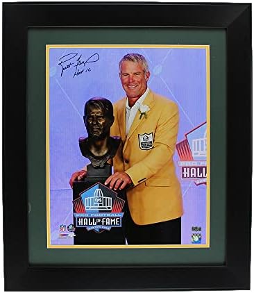 Brett Favre assinou Green Bay Packers emoldurou 16 × 20 Foto da NFL - Discurso do Hall da Fama com inscrição HOF 16 - fotos autografadas