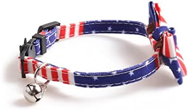 4 de julho American Flag element Cat Collar com Bow e Bell Independence Day Favors Favors Collar para seu gato de estimação