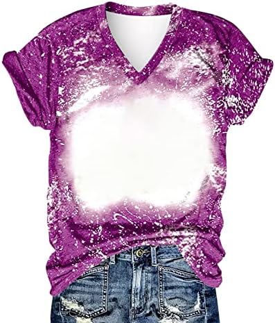 Camisetas de verão feminino Creca de garganta de garganta de fechadura de brecha reversa corante arco -íris Blusa do pescoço