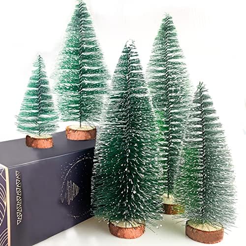 Árvore da árvore de Natal Miniature Mini Pine Tree com neve e madeira Base para a festa da festa de férias de Natal Decoração
