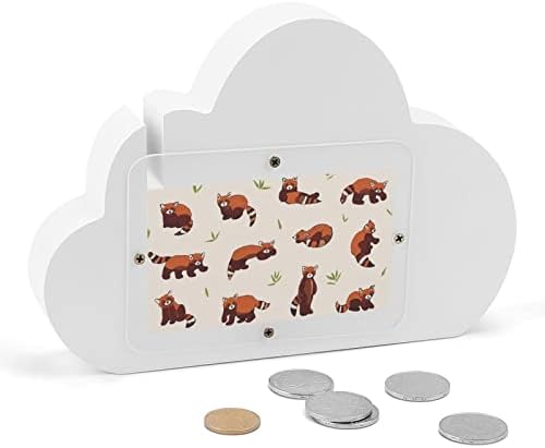 Cartoon fofinho vermelho panda folhas padrão Banco de nuvem de malhas de moeda Banco de dinheiro para meninos Presentes