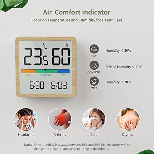 Zhuhw LCD Digital Clock Medidor de umidade Indoor Hygrômetro em casa Desktop Tabela de temperatura da mesa e umidade do medidor