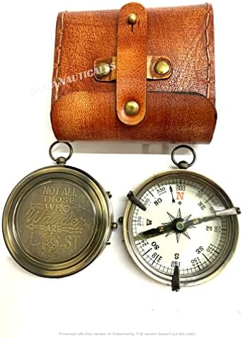 Sayra Nauticalss Brass Compass, nem todos aqueles que vagam estão perdidos com a capa de couro | Aventura de 2,5 Brass Pocket Compass