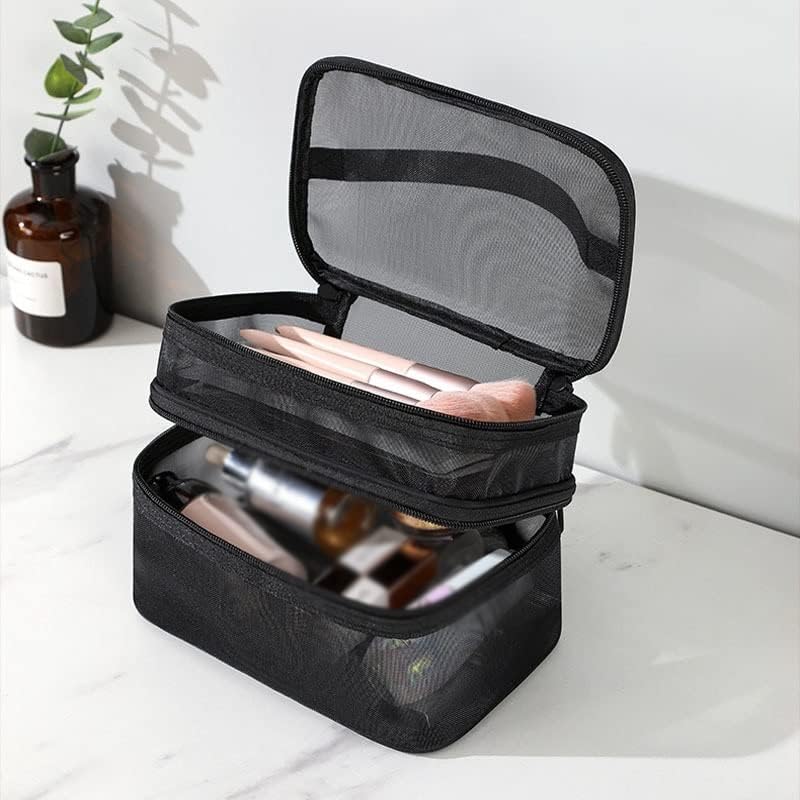 Liruxun Bolsa de maquiagem clara malha de malha feminina Organizador de bolsas cosméticas Travel Travel Makeup Bag de beleza de