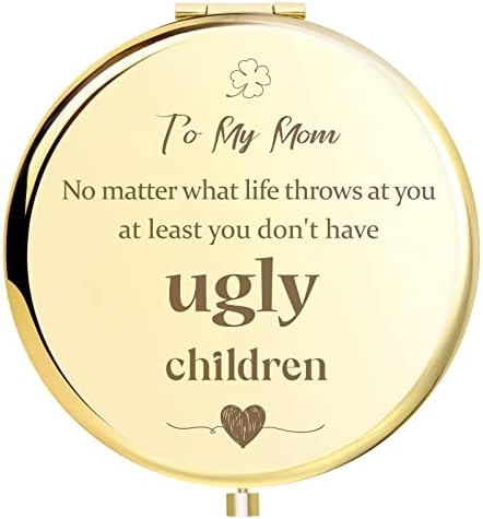 Presentes Aojun para a mãe de filha ou filho - Eu te amo Mom Gift Gold Compact Mirror, Presentes de aniversário engraçados
