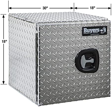 Produtos dos compradores 1705203 Diamond Tread Aluminium Underbody Cruck Box com porta de celeiro, 18 x 18 x 30 polegadas