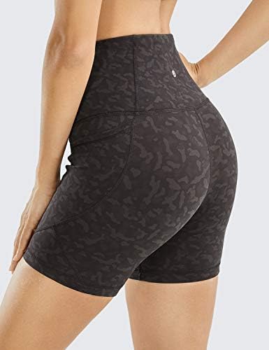 Crz Yoga Women's High Wisty Biker Shorts - 5 polegadas de compressão de compressão que executa shorts de spandex com bolsos