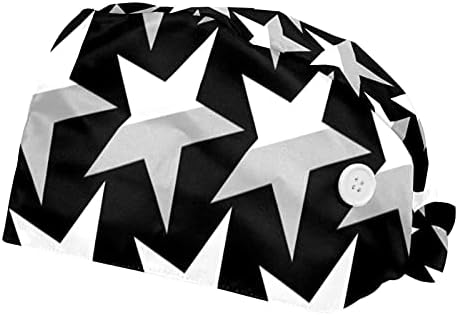 2 pacote abstrato abstrato preto estrelas brancas padronizes de trabalho com banda de moletom para homens, bouffant scrub turban