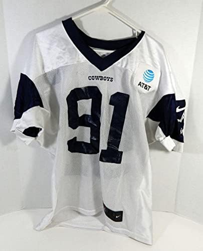 2018 Dallas Cowboys L.P. Ladouceur 91 Jogo emitido White Practice Jersey DP18900 - Jerseys de Jerseys usados ​​na NFL não