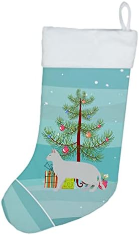 Tesouros de Caroline CK4698CS russo branco preto nº 2 gato feliz natal meias de Natal, lareira pendurando meias de Natal decoração
