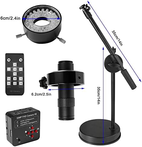 Equipamento de microscópio de laboratório Conjunto completo de 38MP Câmera de microscópio digital Industrial HDMI saídas USB+130x Lente de montagem C+Stand +40 Iluminação LED Acessórios para microscópio de lâmpada leve