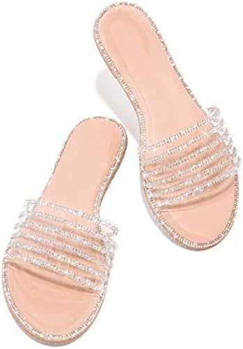 Sandálias de slides planos femininos de USYFAKGH com contas de diamante joias de joias bohemian chinelos sandálias de slides chinelos