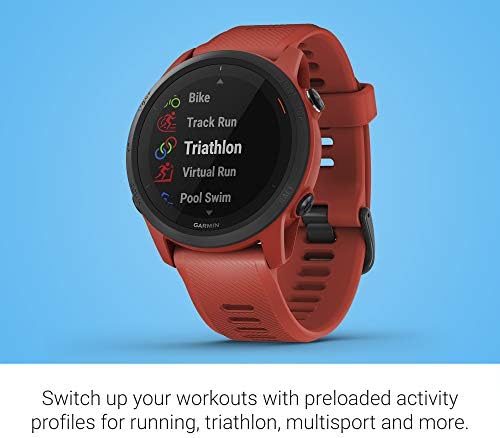 Garmin Forerunner 745, GPS Running Watch, estatísticas de treinamento detalhadas e exercícios no dispositivo, funções essenciais do smartwatch, vermelho