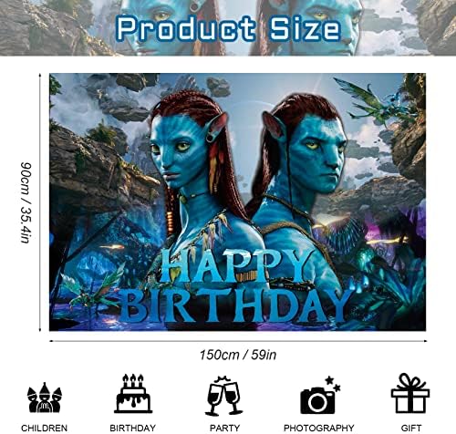 Banner de decorações de festas Avatar 2, 5x3ft Avatar 2 Feliz Aniversário Avatar 2 Festas Avatar Banner para meninos meninas Booth adereços