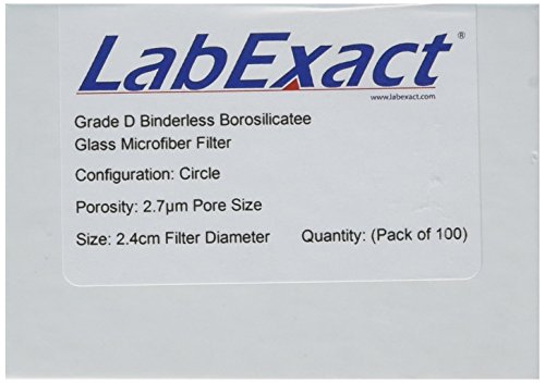LabExact 1200361 Filtro de microfibra de vidro de grau D, vidro borossilicato sem fichas, 2,7 µm, 2,4cm