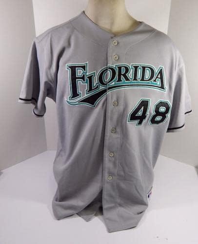 Florida Marlins Scott Tyler 48 Game usou Grey Jersey 52 DP44308 - Jogo usado MLB Jerseys