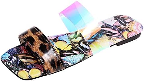 XIPCOKM Flippers planos para mulheres Sandálias de calcinha quadrada de moda de verão Duas lâminas de estampa de leopardo